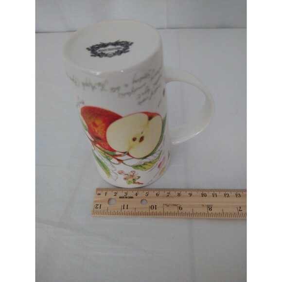 Kent Pottery Apple Design Tall White Porcelain Coffee Mug Garden Script - Picture 6 of 9